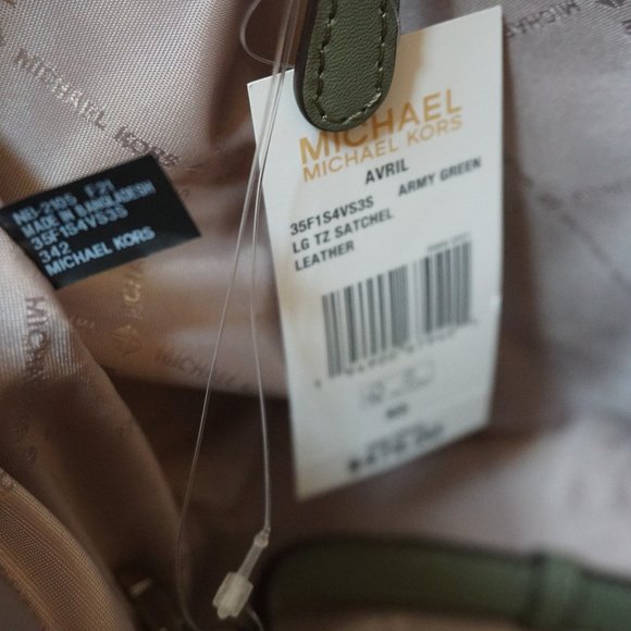 Michael Kors Avril Large Top Zip Satchel Shoulder Leather Bag Army Green - Picture 12 of 13